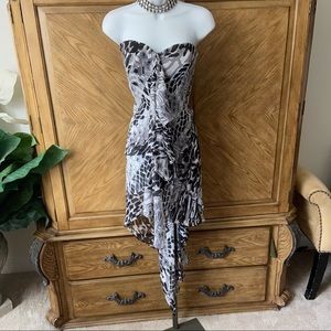Grass collection gray print strapless hi-lo dress